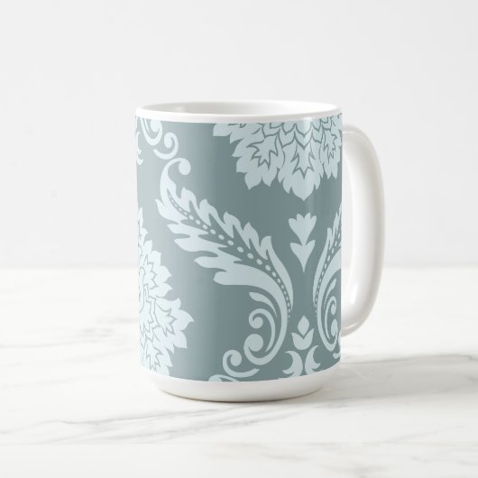Rococo Damask Art I Duck Egg Blue+Teal コーヒーマグカップ (正面右)