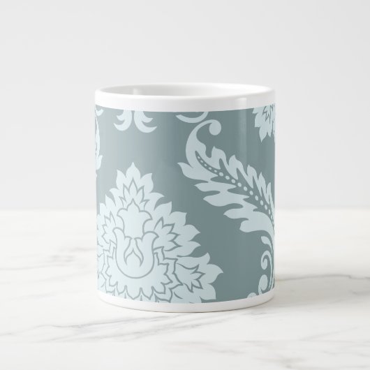 Rococo Damask Art I Duck Egg Blue+Teal ジャンボコーヒーマグカップ (正面)