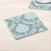 Rococo Damask Art I Duck Egg Blue+Teal スクエアペーパーコースター (アングル)