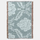 Rococo Damask Art I Duck Egg Blue+Teal スローブランケット (正面縦)