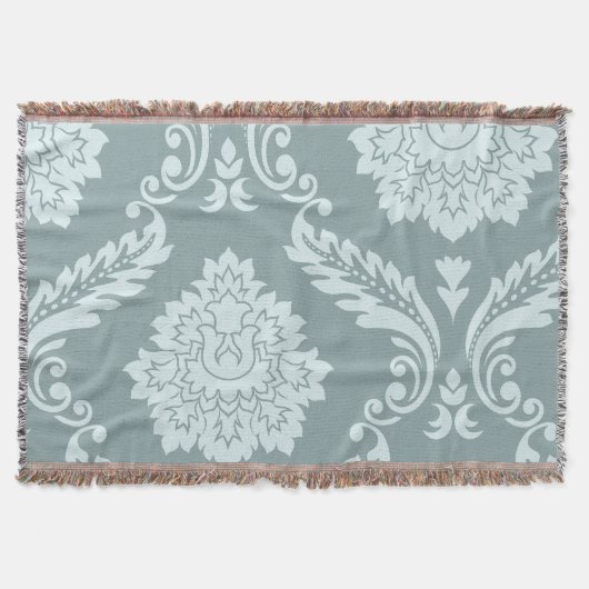Rococo Damask Art I Duck Egg Blue+Teal スローブランケット (正面)