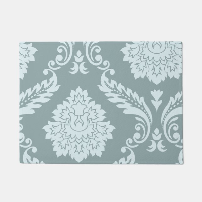 Rococo Damask Art I Duck Egg Blue+Teal ドアマット (正面)