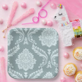 Rococo Damask Art I Duck Egg Blue+Teal ペーパープレート (パーティー)