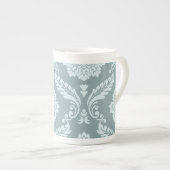 Rococo Damask Art I Duck Egg Blue+Teal ボーンチャイナマグカップ (正面右)