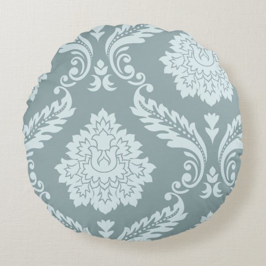 Rococo Damask Art I Duck Egg Blue+Teal ラウンドクッション (正面)