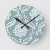 Rococo Damask Art I Duck Egg Blue+Teal ラウンド壁時計 (正面)