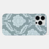 Rococo Damask Art I Duck Egg Blue+Teal iPhoneケース (裏面横)