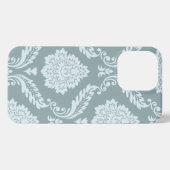 Rococo Damask Art I Duck Egg Blue+Teal iPhoneケース (裏面横)