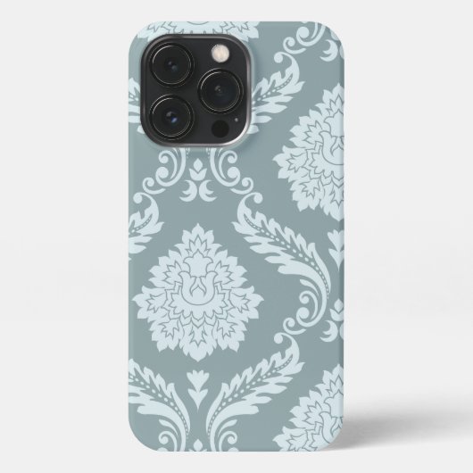 Rococo Damask Art I Duck Egg Blue+Teal iPhoneケース (裏面)