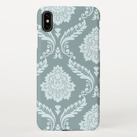 Rococo Damask Art I Duck Egg Blue+Teal iPhoneケース (裏面)