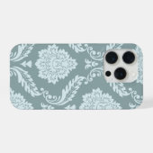 Rococo Damask Art I Duck Egg Blue+Teal iPhoneケース (裏面横)