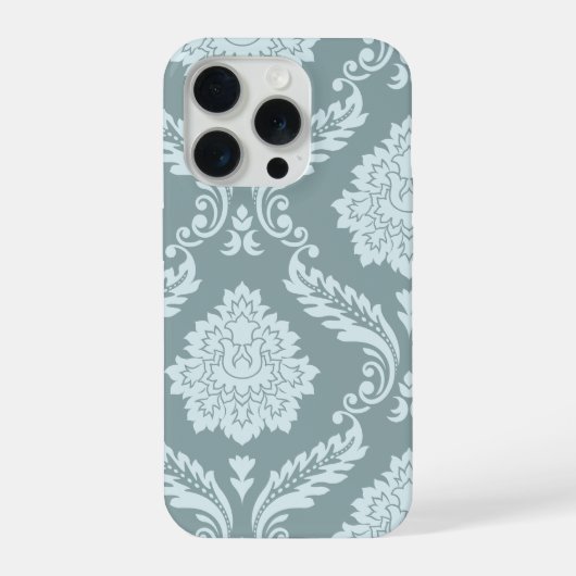 Rococo Damask Art I Duck Egg Blue+Teal iPhoneケース (裏面)