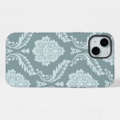 Rococo Damask Art I Duck Egg Blue+Teal iPhoneケース (裏面横)