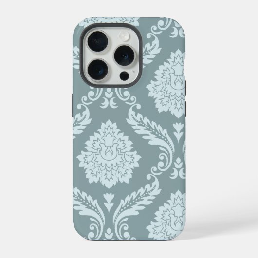 Rococo Damask Art I Duck Egg Blue+Teal iPhoneケース (裏面)