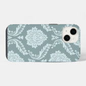 Rococo Damask Art I Duck Egg Blue+Teal iPhoneケース (裏面横)