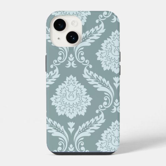 Rococo Damask Art I Duck Egg Blue+Teal iPhoneケース (裏面)