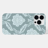 Rococo Damask Art I Duck Egg Blue+Teal iPhoneケース (裏面横)