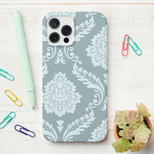 Rococo Damask Art I Duck Egg Blue+Teal iPhoneケース (デスク上)