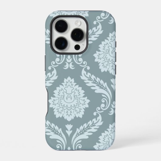 Rococo Damask Art I Duck Egg Blue+Teal iPhoneケース (裏面)