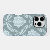 Rococo Damask Art I Duck Egg Blue+Teal iPhoneケース (裏面横)
