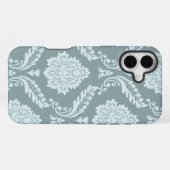 Rococo Damask Art I Duck Egg Blue+Teal iPhoneケース (裏面横)