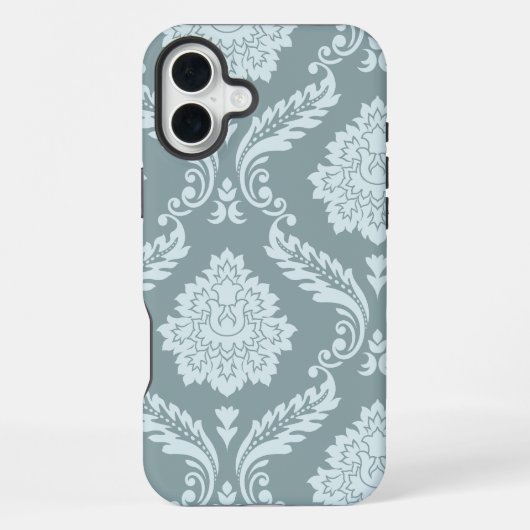 Rococo Damask Art I Duck Egg Blue+Teal iPhoneケース (裏面)