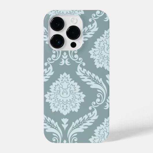 Rococo Damask Art I Duck Egg Blue+Teal iPhoneケース (裏面)