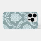 Rococo Damask Art I Duck Egg Blue+Teal iPhoneケース (裏面横)