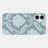 Rococo Damask Art I Duck Egg Blue+Teal iPhoneケース (裏面横)