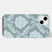 Rococo Damask Art I Duck Egg Blue+Teal iPhoneケース (裏面横)
