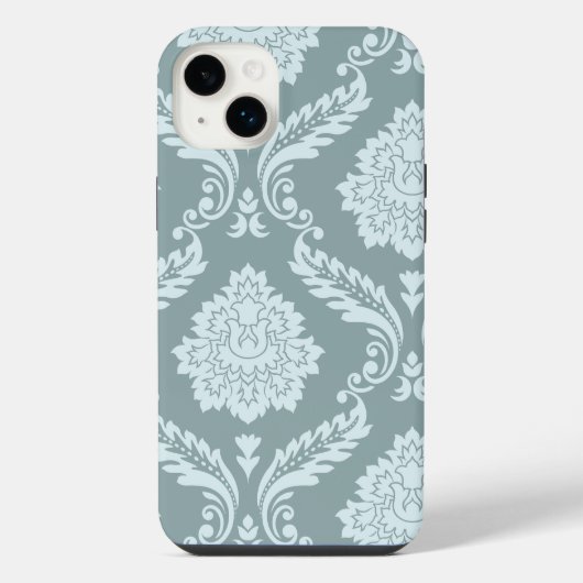 Rococo Damask Art I Duck Egg Blue+Teal iPhoneケース (裏面)