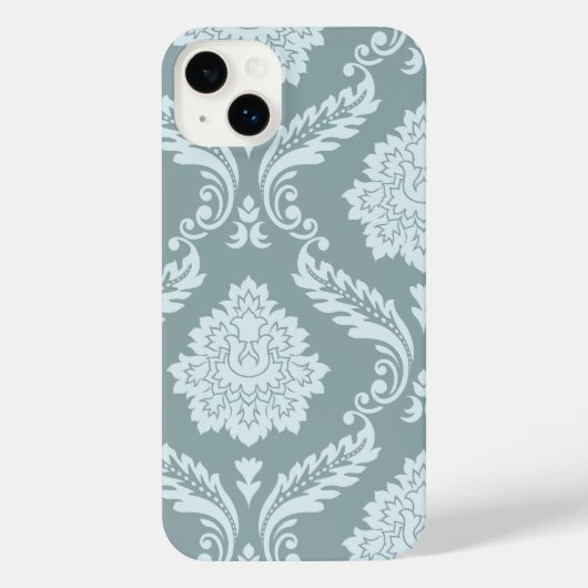 Rococo Damask Art I Duck Egg Blue+Teal iPhoneケース (裏面)
