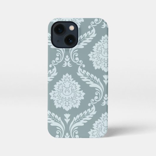 Rococo Damask Art I Duck Egg Blue+Teal iPhoneケース (裏面)