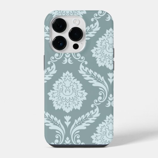 Rococo Damask Art I Duck Egg Blue+Teal iPhoneケース (裏面)