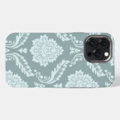 Rococo Damask Art I Duck Egg Blue+Teal iPhoneケース (裏面横)