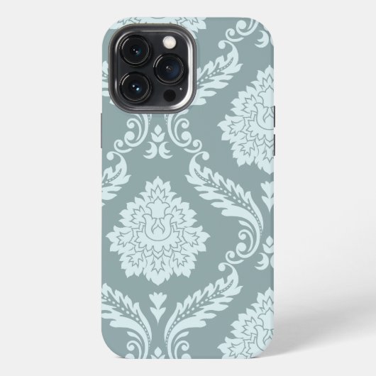 Rococo Damask Art I Duck Egg Blue+Teal iPhoneケース (裏面)