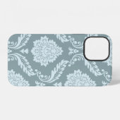 Rococo Damask Art I Duck Egg Blue+Teal iPhoneケース (裏面横)