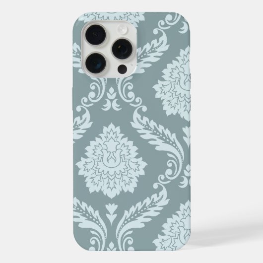 Rococo Damask Art I Duck Egg Blue+Teal iPhoneケース (裏面)