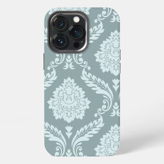 Rococo Damask Art I Duck Egg Blue+Teal iPhoneケース (裏面)