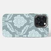 Rococo Damask Art I Duck Egg Blue+Teal iPhoneケース (裏面横)