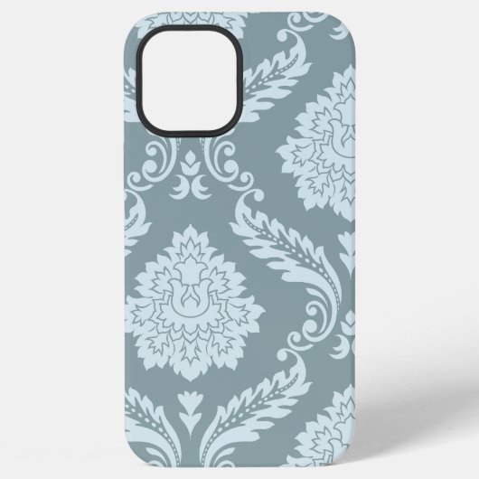 Rococo Damask Art I Duck Egg Blue+Teal iPhoneケース (裏面)