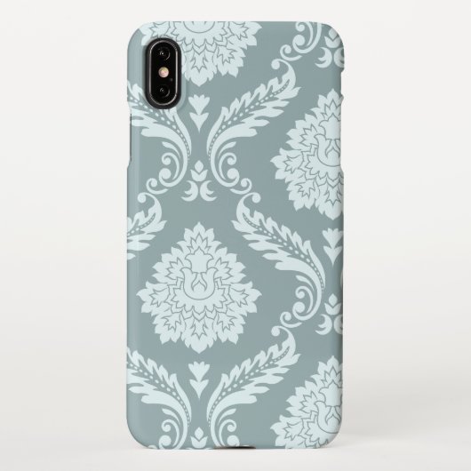 Rococo Damask Art I Duck Egg Blue+Teal iPhoneケース (裏面)