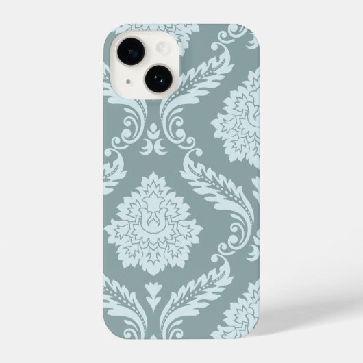 Rococo Damask Art I Duck Egg Blue+Teal iPhoneケース (裏面)