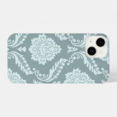 Rococo Damask Art I Duck Egg Blue+Teal iPhoneケース (裏面横)