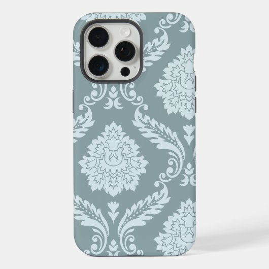 Rococo Damask Art I Duck Egg Blue+Teal iPhoneケース (裏面)