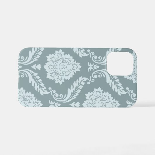 Rococo Damask Art I Duck Egg Blue+Teal iPhoneケース (裏面横)