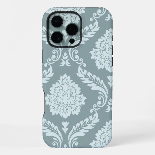 Rococo Damask Art I Duck Egg Blue+Teal iPhoneケース (裏面)