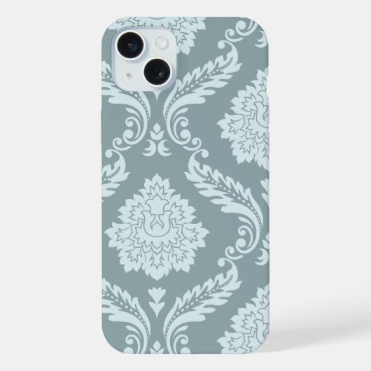 Rococo Damask Art I Duck Egg Blue+Teal iPhoneケース (裏面)