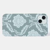 Rococo Damask Art I Duck Egg Blue+Teal iPhoneケース (裏面横)