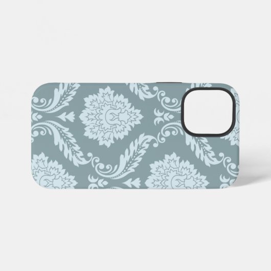 Rococo Damask Art I Duck Egg Blue+Teal iPhoneケース (裏面横)